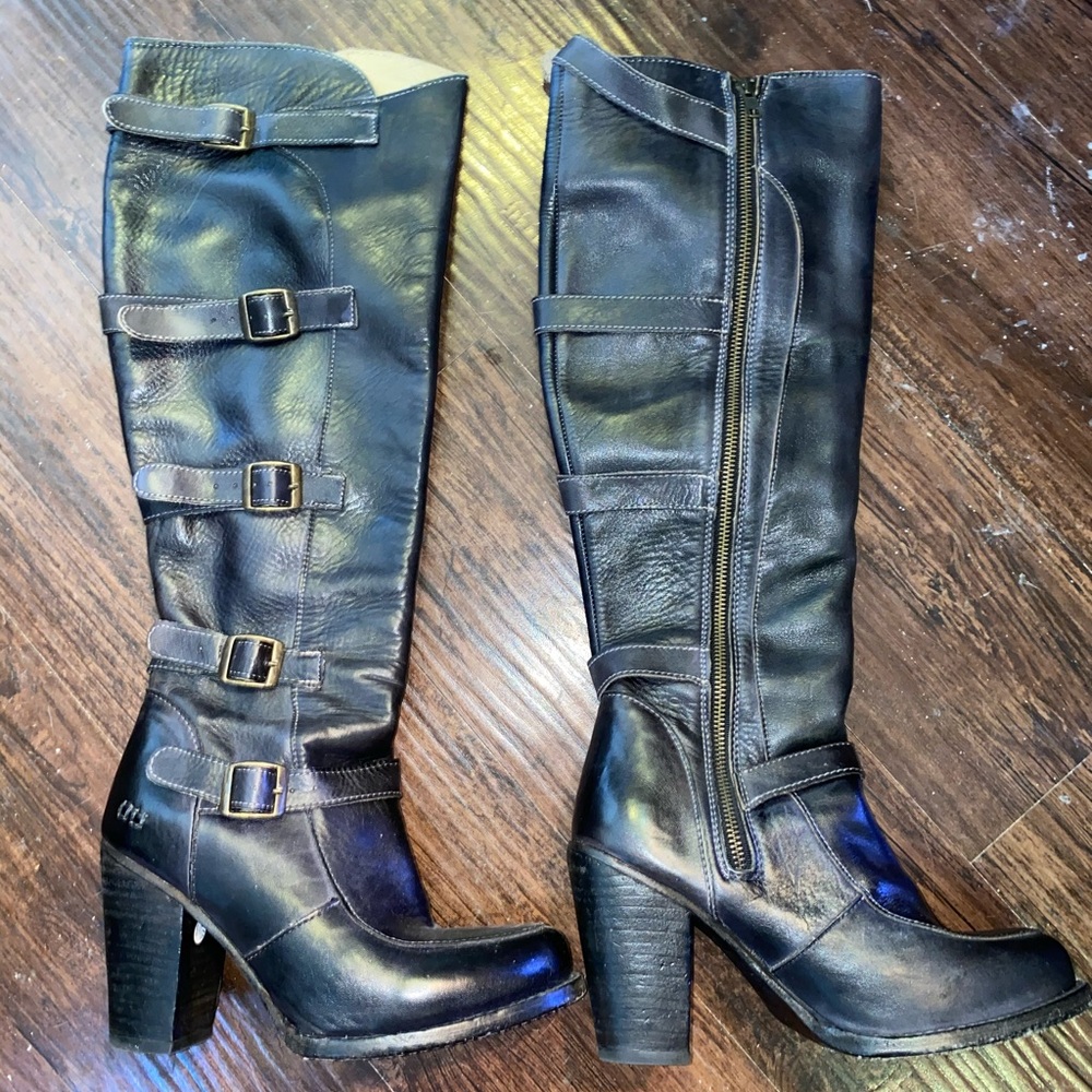 Black leather tall boots